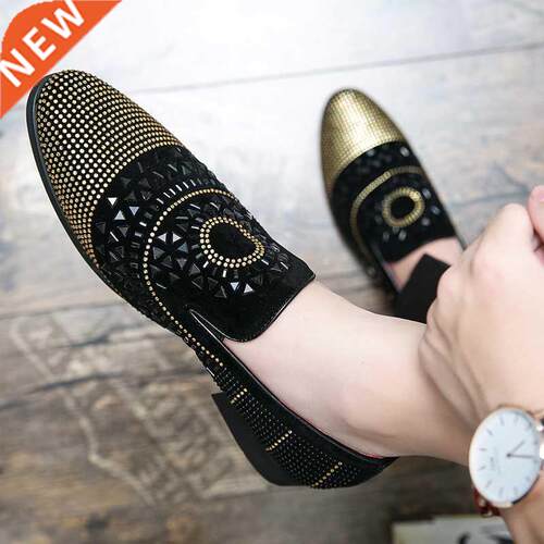 Brand Noble Black Rhinestone Men Dress Shoes Velvet Crystal