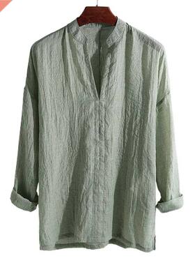 50% Dropshipping!!Men‘s Blouse Solid Color Breathable Stand