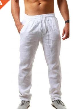 Men's Cotton Linen Pants Male Autumn New Breathable Solid Co