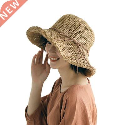 Simple Ladies Sun Hat For Women Bowknot Raffia Straw Hat Fol