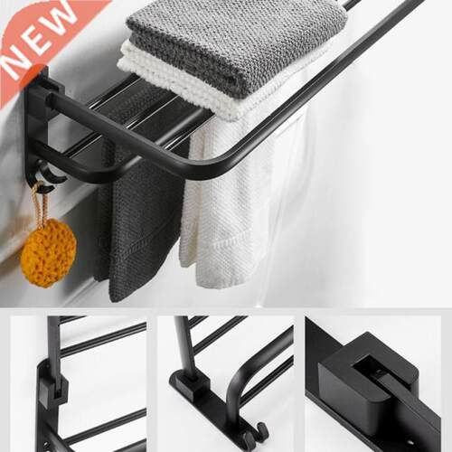Space Aluminum Black Towel Rack Wall Mounted Folding Towel H