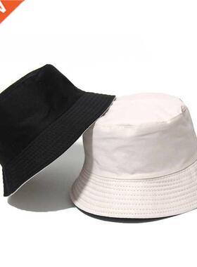 Black Solid Bucket Hat Two side Wear Unisex Bob Caps Hip Ho