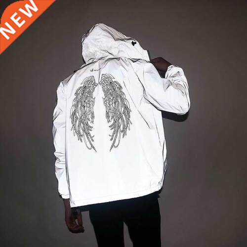 Men's Full Reflective Jacket Casual Women Windbreaker Hip Ho