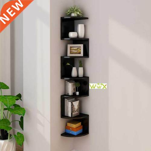 Simple Wooden Five Layer Storage Rack Wall Mounted Corner