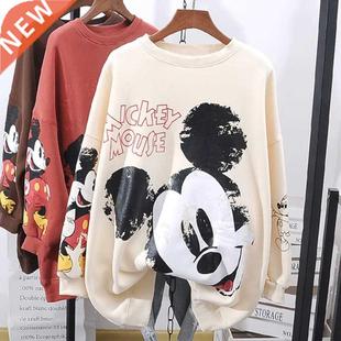 Women Hoodie Mickey Mouse Letter Printing Casual Long Sleeve