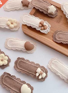 2pcs/lot Children Hair Clips Lace Bear Bows Girls Headbands