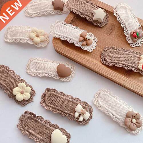 2pcs/lot Children Hair Clips Lace Bear Bows Girls Headbands