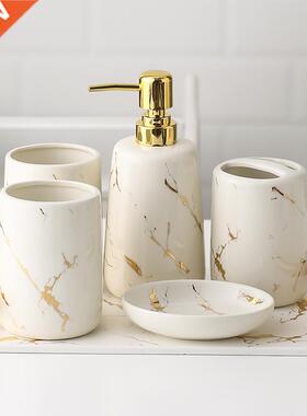 Ceramic Toiletries Bathroom Set Marble Porcelain Cup Toothbr