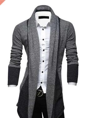 Newly Men Sweater Splicing Cardigan Slim Long Sleeve Knitted