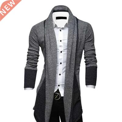 Newly Men Sweater Splicing Cardigan Slim Long Sleeve Knitted