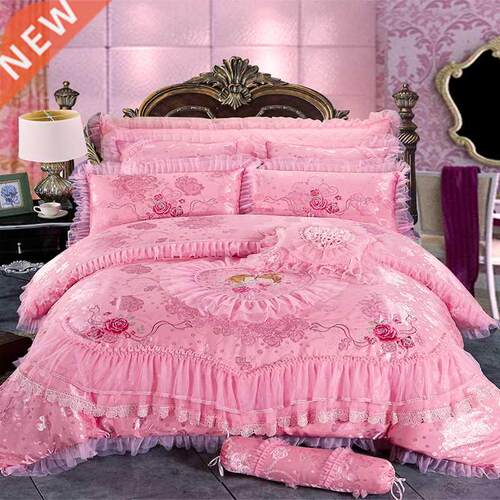 Red Pink Luxury Lace Wedding Bedding Set King Queen Size Pri