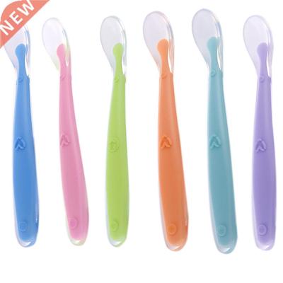 Soft Silicone Baby Feeding Spoon Candy Color Temperature Sen
