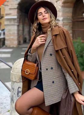 Fashon Autumn Women Plad Blazers and Jackets Work Offce L