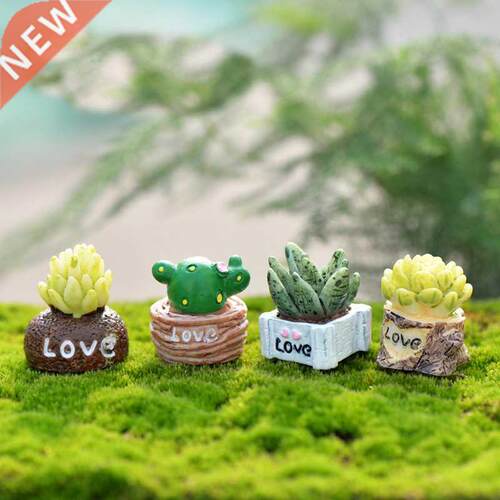 4PCS Cute Love Mini Succulent Cactus Plant Decor PVC Crafts