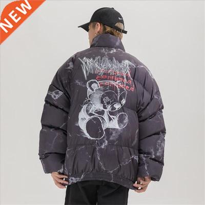 Hip Hop Jacket Parka Hurt Bear Print Men Winter Oversize Win