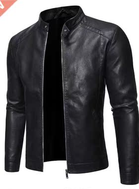 2021 Autumn New Men's Casual Fashion Stand Collar Slim PU Le