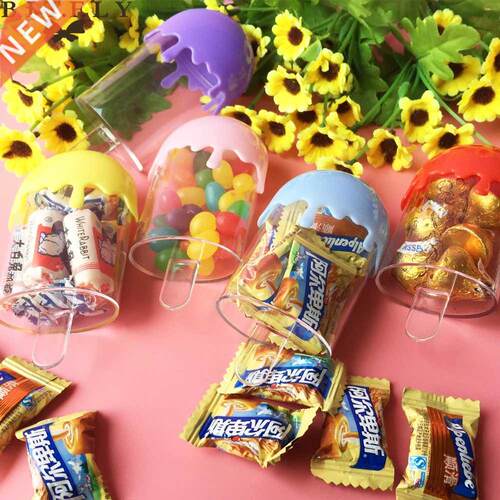 5PCs New Plastic Clear Candy Box Ice Cream Stick Children Cu