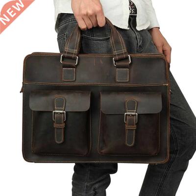 JOYIR 2022 Vintage Men's Genuine Leather Briefcase Crazy