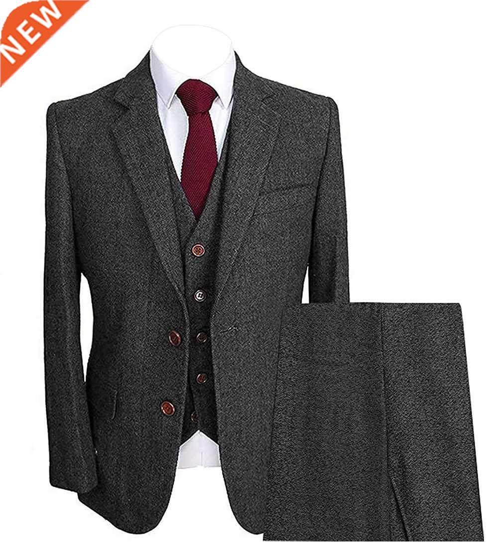 mens herringbone suits 3 piece groom wool formal work busin