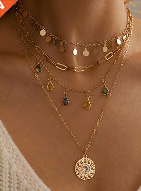 docona Boho Water Drop Colorful Crystal Pendant Necklace for