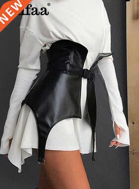 Viifaa Black PU Leather Belt Buckle Corset Women Spring 2022