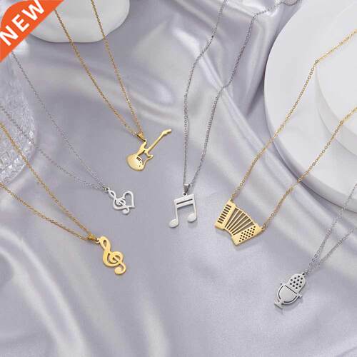 Skyrim Music Note Guitar Pendant Necklace for Women Men Stai