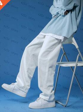 Straght Jeans men Whte Loose Denm Trousers neutral Street