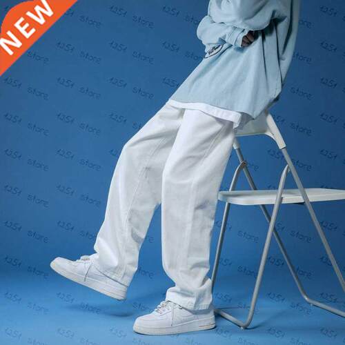 Straght Jeans men Whte Loose Denm Trousers neutral Street