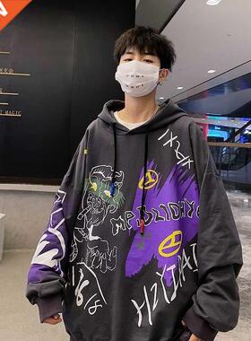 Gray Oversize Hoodie Sreetwear Men Hip Hop Cartoon Sweatshir