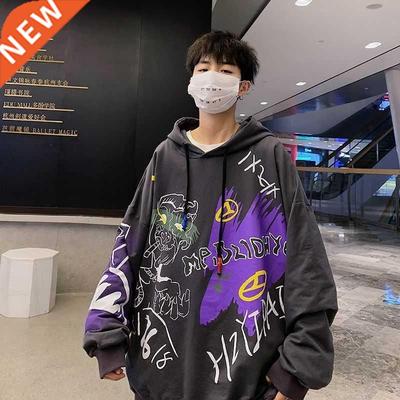 Gray Oversize Hoodie Sreetwear Men Hip Hop Cartoon Sweatshir