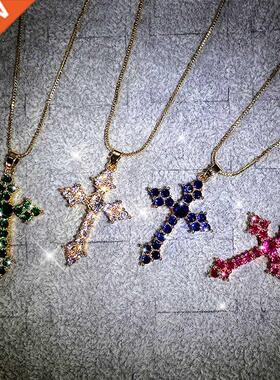 Huitan Fashion White/Rose Red/Green Blue Cross Necklace for