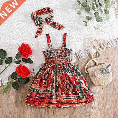 2022 Summer Newborn Bby Girls Geo Print Sleeveless Shirred