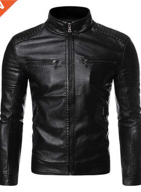 Men Biker Leather Jacket Spring and Autumn 2020 New Men's Fa
