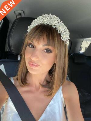 Korean Bride Hand-Made Pearls Bridal Headband Crystals Headw