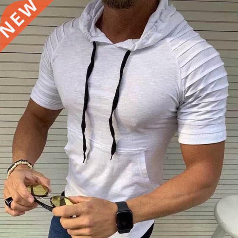 T Shirt Men Short Sleeve Hooded Tshirts Summer Autumn Sportw图片