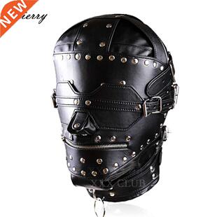 Thierry Pu Leather Bondage Hood with Posture Collar and Zipp