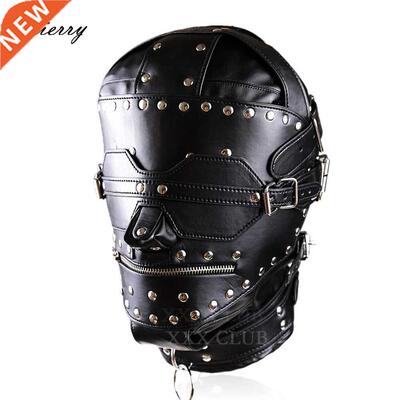 Thierry Pu Leather Bondage Hood with Posture Collar and Zipp