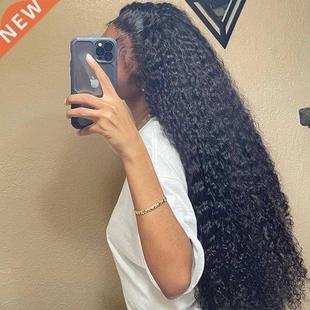 Deep Wave Frontal Wig Curly Human Hair Wig 34 Inch Full Lace