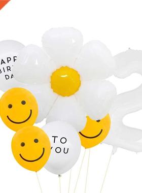 8pcs Whte Dasy Flower Balloon Set wth 1-9 Whte Fgure