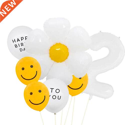 8pcs Whte Dasy Flower Balloon Set wth 1-9 Whte Fgure