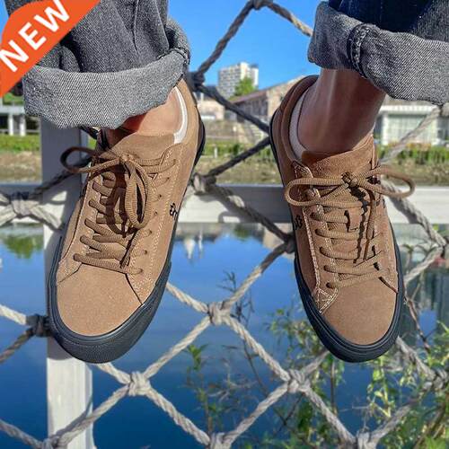 Joiint Brown Leather Suede Men Skate Shoes Lace-up Vulcanize