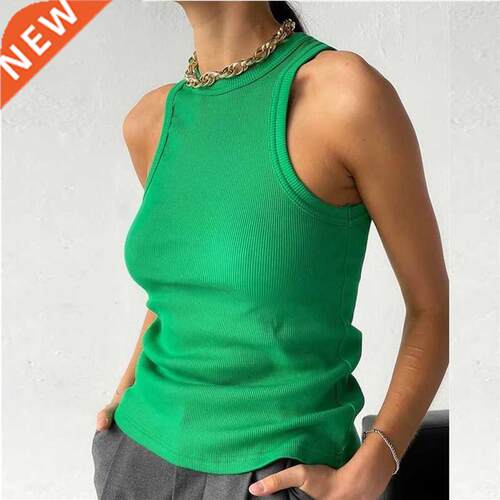 Ribbed Knitted Tops Neck Summer Basic Shirts White Black Cas