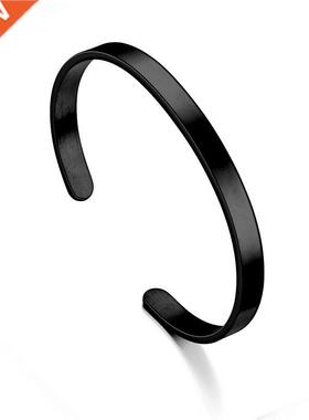 6MM Classic Black Cuff Men Bracelets Bangles Stainless Steel