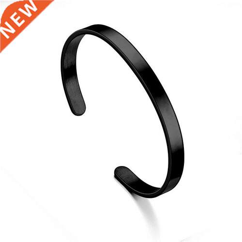 6MM Classic Black Cuff Men Bracelets Bangles Stainless Steel