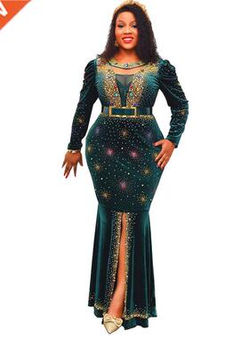 Dashiki African Maxi Dress Women Diamond Empire Robes Spring