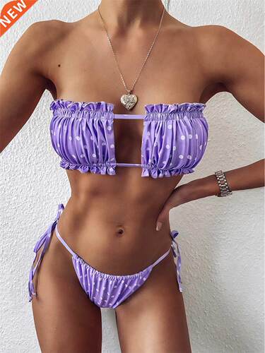 Elegant Purple Swimwear Women Off oulder Pleat Bikini Holl
