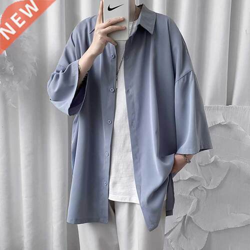 HYBSKR 2022 Summer Men Shirts Korean Style Loose Male Shirts