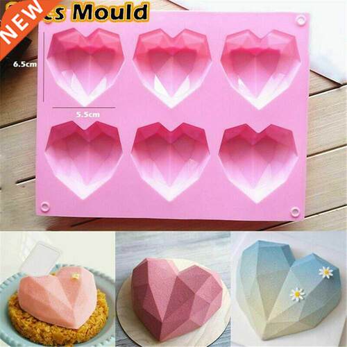 6 Cavity Diamond Love Silicone Cake Mould Silicone 3D Heart
