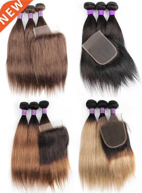 3 Bundles with Closure Straight Remy Human Hair Weave 12-24