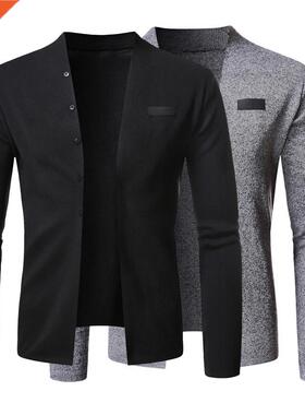 2021 Casual Simple Men Pure Color Knitted Sweater Jacket Aut